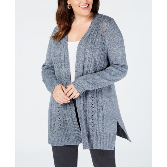 Karen Scott Sweaters - Karen Scott Plus Size Pointelle Duster Cardigan
